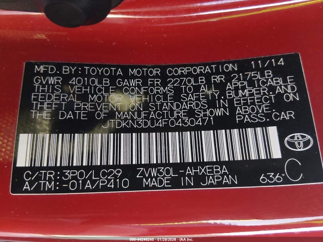 2015 TOYOTA PRIUS JTDKN3DU4F0430471 Photo 8