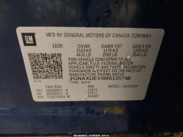 Aukcja sprzedaży 2021 Chevrolet Equinox Awd Lt, vin: 2GNAXUEV5M6135748, numer aukcji: 44246242