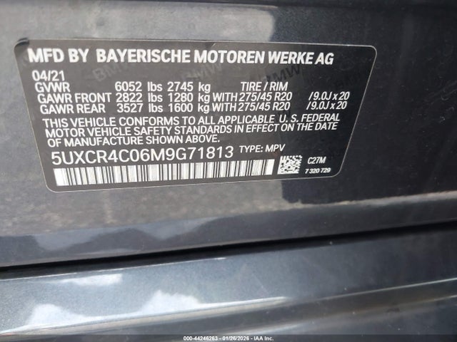 Продажа на аукционе авто 2021 Bmw X5 Sdrive40i, vin: 5UXCR4C06M9G71813, номер лота: 44246263