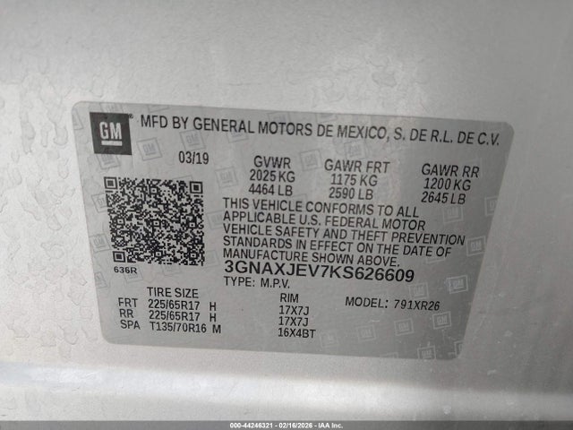 3GNAXJEV7KS626609 Chevrolet EQUINOX LT