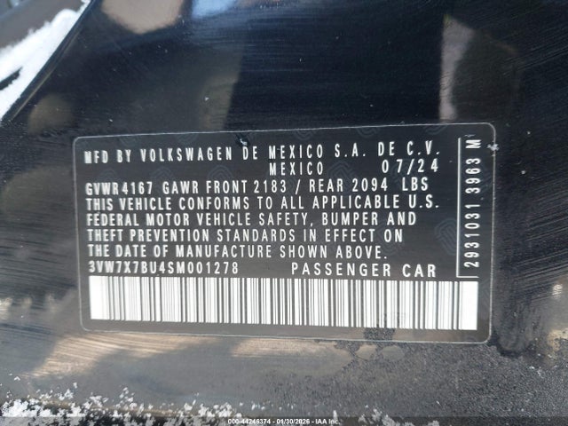 2025 Volkswagen Jetta 1.5t Se მანქანა იყიდება აუქციონზე, vin: 3VW7X7BU4SM001278, აუქციონის ნომერი: 44246374