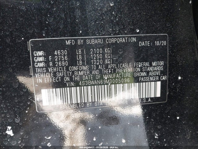 44246411 :رقم المزاد ، 4S3BWAN69M3005096 vin ، 2021 Subaru Legacy Limited مزاد بيع