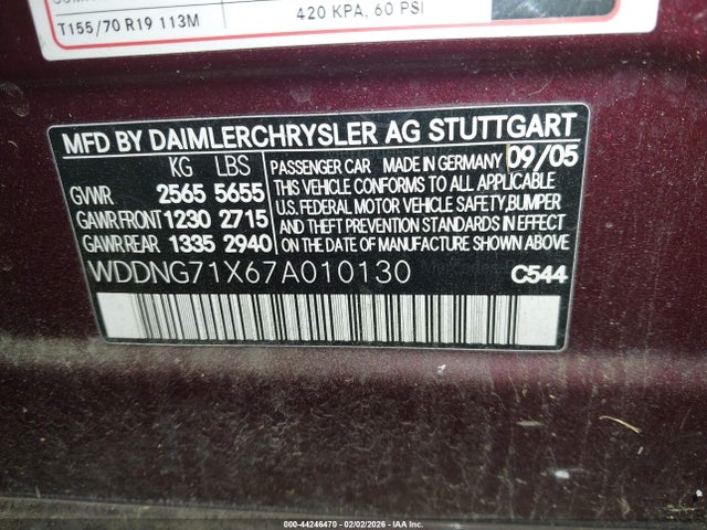 Aukcja sprzedaży 2007 Mercedes-benz S 550, vin: WDDNG71X67A010130, numer aukcji: 44246470