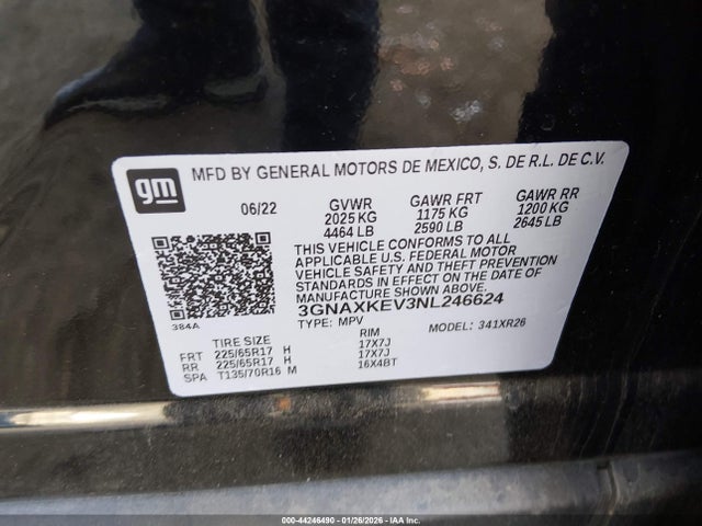 3GNAXKEV3NL246624 Chevrolet Equinox Fwd Lt