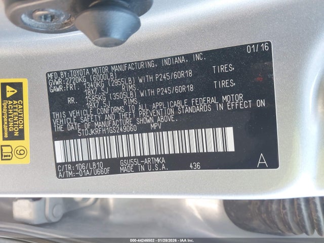 Toyota Highlander Xle V6 2016 5TDJKRFH1GS249060 Image 9