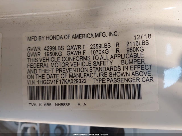1HGCV1F17KA029322 Honda ACCORD LX