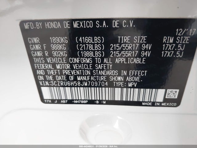3CZRU6H58JM709704 Honda HR-V EX