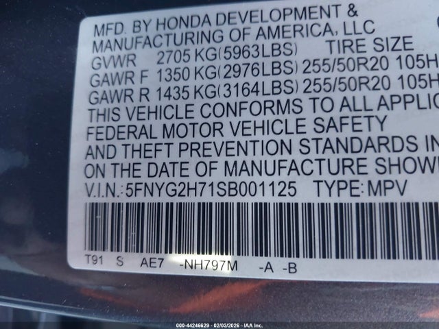 5FNYG2H71SB001125 Honda Pilot Touring