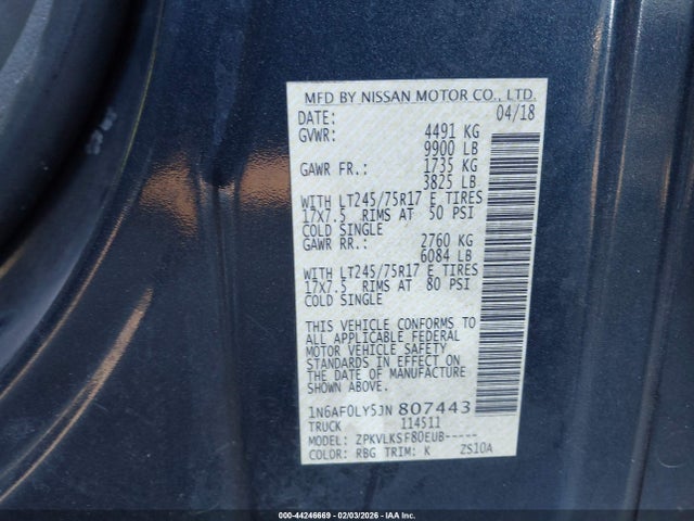 1N6AF0LY5JN807443 Nissan Nv Cargo Nv3500 Hd Sl V8