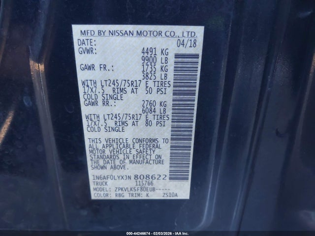 1N6AF0LYXJN808622 Nissan Nv Cargo Nv3500 Hd Sl V8