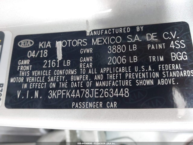 3KPFK4A78JE263448 KIA FORTE LX