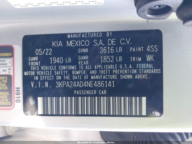 3KPA24AD4NE486141 KIA RIO LX