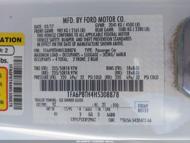 Ford Mustang Ecoboost 2017 1FA6P8TH4H5308878 Image 9