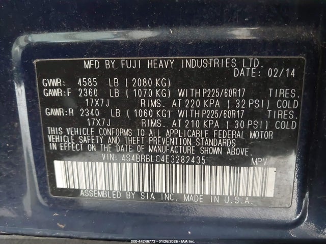 Subaru Outback 2.5i Limited 2014 4S4BRBLC4E3282435 Image 9