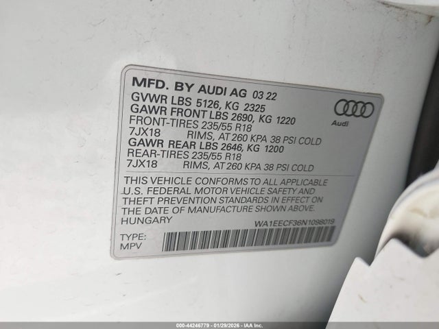 44246779 :رقم المزاد ، WA1EECF36N1098019 vin ، 2022 Audi Q3 Premium Plus 45 Tfsi S Line Quattro Tiptronic مزاد بيع