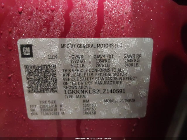 Aukcja sprzedaży 2020 Gmc Acadia Fwd Sle, vin: 1GKKNKLS2LZ140591, numer aukcji: 44246796