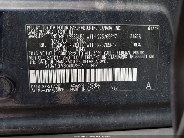 2T3W1RFV3KW007862 Toyota Rav4 Xle