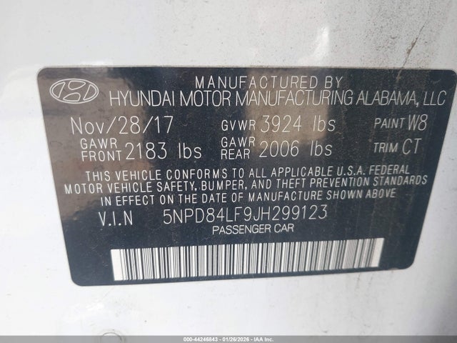 5NPD84LF9JH299123 Hyundai ELANTRA SEL