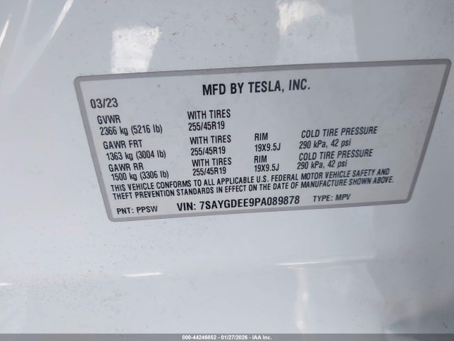 Продаж на аукціоні авто 2023 Tesla Model Y Awd/long Range Dual Motor All-wheel Drive, vin: 7SAYGDEE9PA089878, номер лоту: 44246852