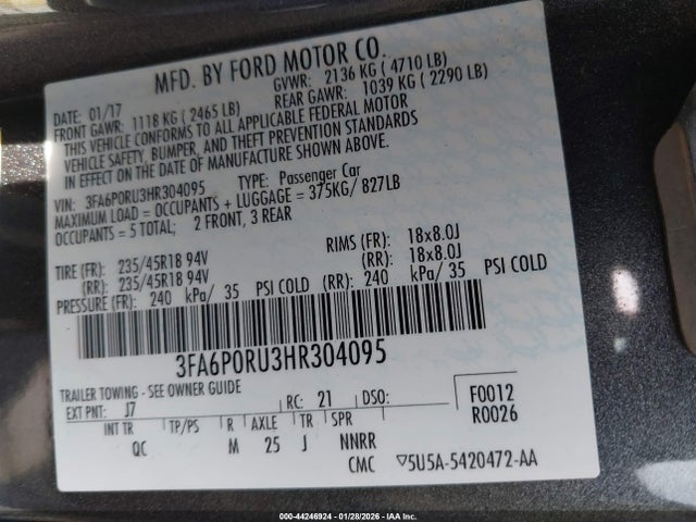 Ford Fusion Hybrid Platinum 2017 3FA6P0RU3HR304095 Image 9