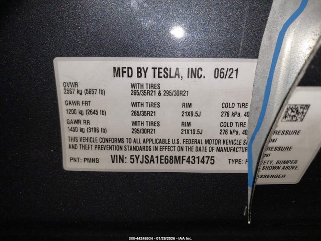 2021 TESLA MODEL S 5YJSA1E68MF431475 Photo 8