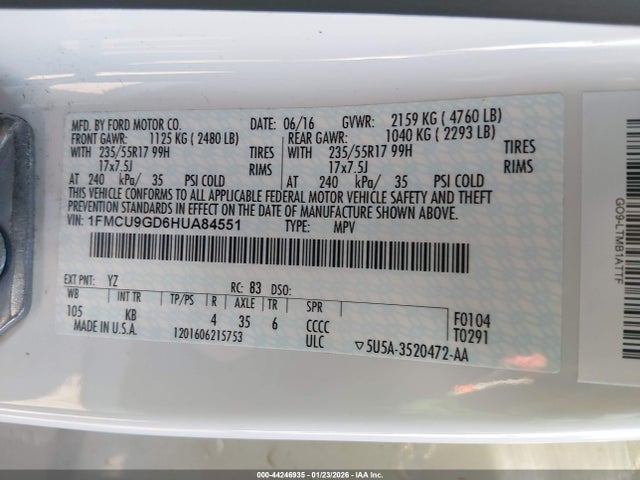 1FMCU9GD6HUA84551 Ford ESCAPE SE