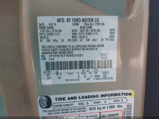 1FTFW1ET7EKE31321 Ford F-150 Xlt