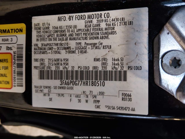 3FA6P0G77HR180510 Ford FUSION S