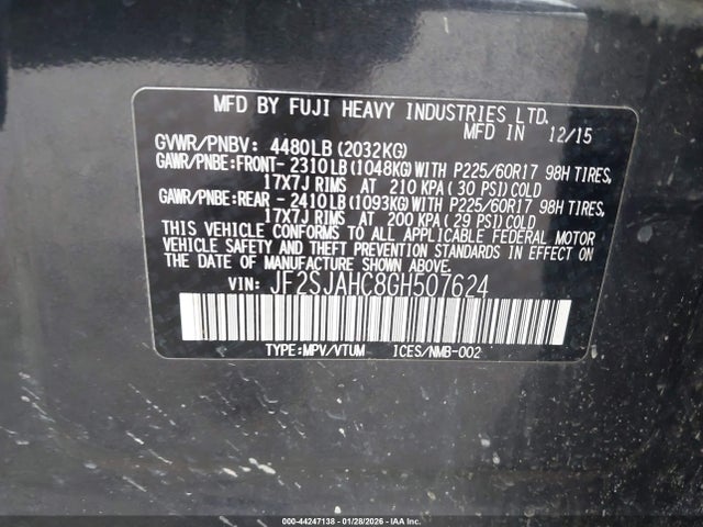 Aukcja sprzedaży 2016 Subaru Forester 2.5i Limited, vin: JF2SJAHC8GH507624, numer aukcji: 44247138