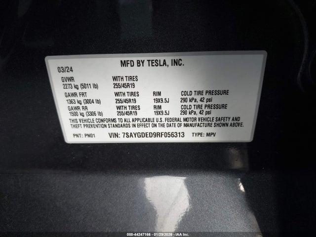 Aukcja sprzedaży 2024 Tesla Model Y Rwd, vin: 7SAYGDED9RF056313, numer aukcji: 44247166