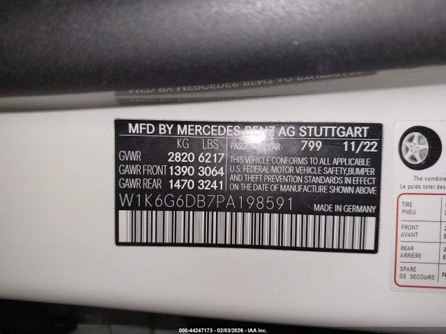 44247173 :رقم المزاد ، W1K6G6DB7PA198591 vin ، 2023 Mercedes-benz S 500 4matic مزاد بيع