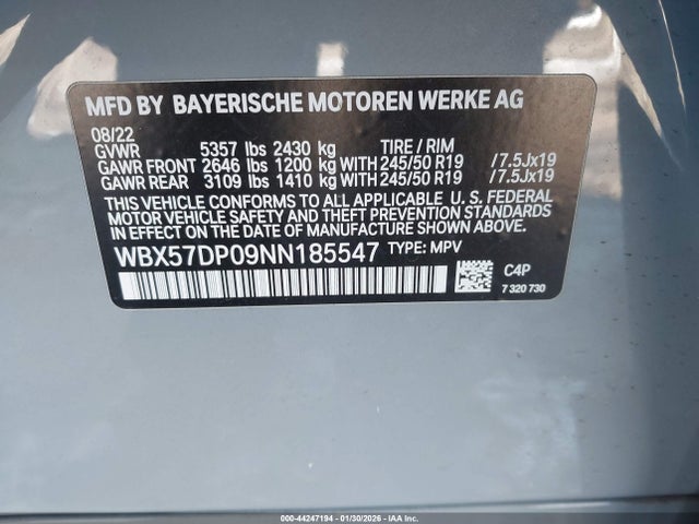 Продаж на аукціоні авто 2022 Bmw X3 Xdrive30i, vin: WBX57DP09NN185547, номер лоту: 44247194