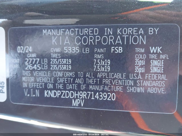 Продажа на аукционе авто 2024 Kia Sportage Plug-in Hybrid X-line Prestige, vin: KNDPZDDH9R7143920, номер лота: 44247214