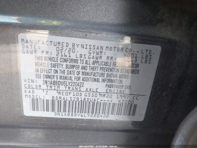 3N1AB8DV6LY220422 Nissan Sentra Sr Xtronic Cvt