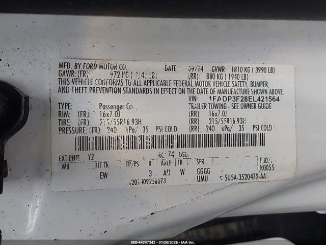 Ford FOCUS SE 2014 1FADP3F28EL421564 Image 9
