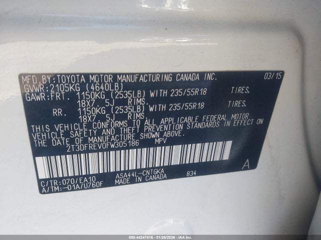 2T3DFREV0FW305186 Toyota Rav4 Limited