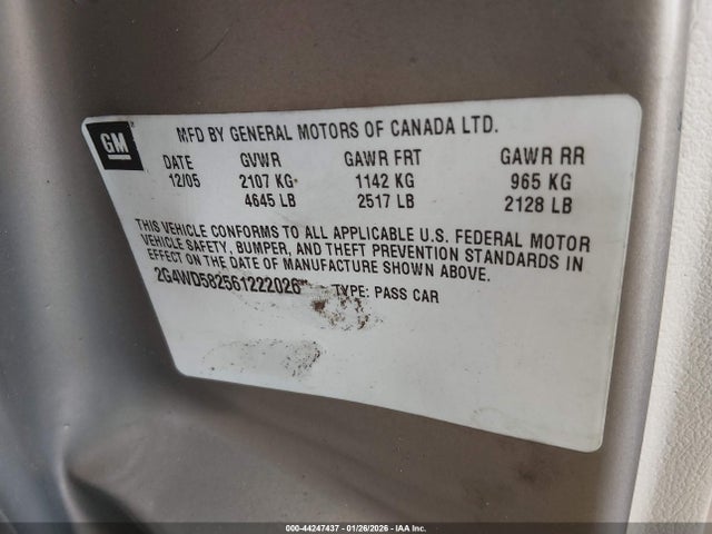 2006 Buick Lacrosse Cxl მანქანა იყიდება აუქციონზე, vin: 2G4WD582561222026, აუქციონის ნომერი: 44247437