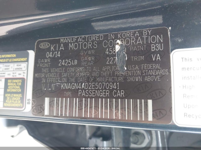 KNAGN4AD2E5070941 KIA Optima Hybrid Ex