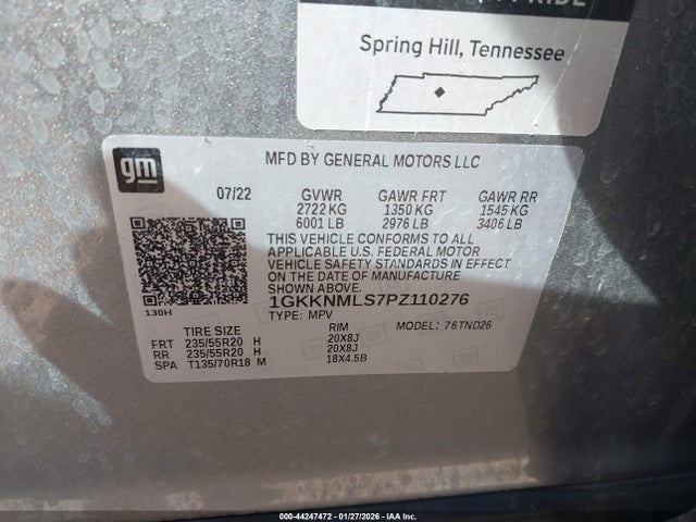 1GKKNMLS7PZ110276 GMC Acadia Fwd Slt