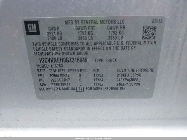 1GCVKNEH0GZ316046 Chevrolet Silverado 1500 Wt