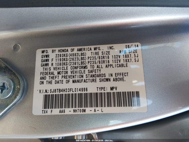 2015 Acura Rdx მანქანა იყიდება აუქციონზე, vin: 5J8TB4H33FL014996, აუქციონის ნომერი: 44247494