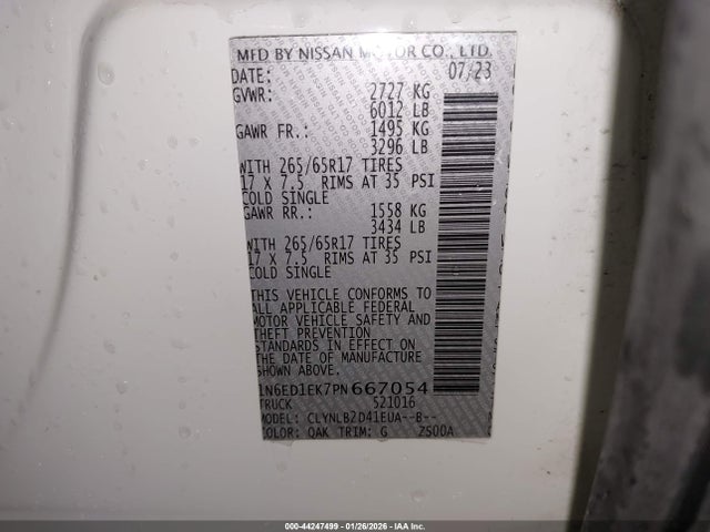 1N6ED1EK7PN667054 Nissan Frontier Sv 4x4