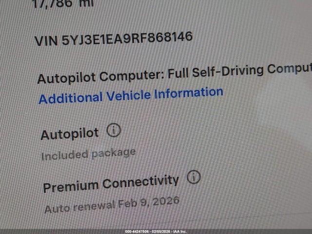 44247506 :رقم المزاد ، 5YJ3E1EA9RF868146 vin ، 2024 Tesla Model 3 Long Range Dual Motor All-wheel Drive/rear-wheel Drive مزاد بيع