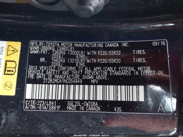2T2BZMCA1HC054849 Lexus RX 350