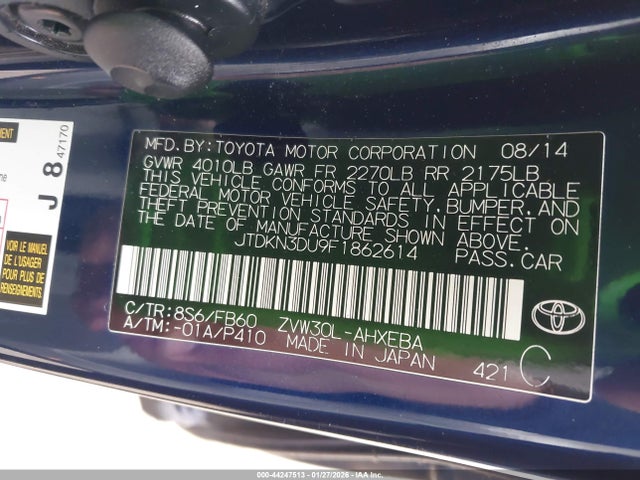 JTDKN3DU9F1862614 Toyota Prius Two