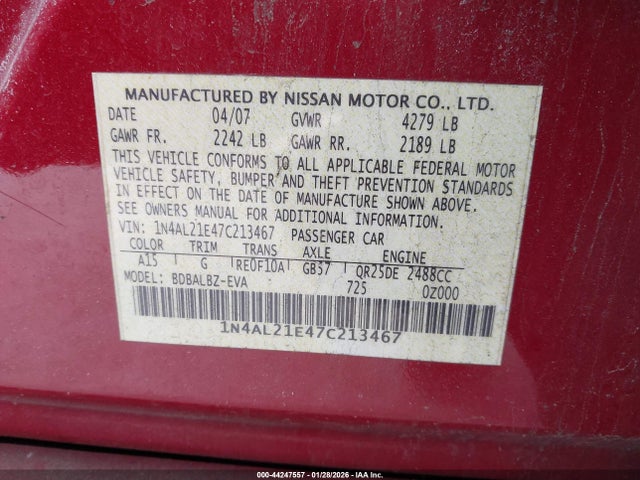 2007 NISSAN ALTIMA 1N4AL21E47C213467 Photo 8