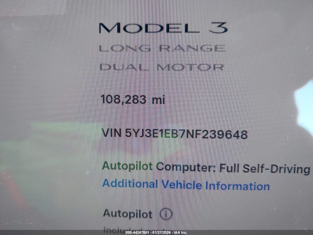 Продаж на аукціоні авто 2022 Tesla Model 3 Long Range Dual Motor All-wheel Drive, vin: 5YJ3E1EB7NF239648, номер лоту: 44247581