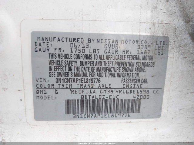 Nissan Versa 1.6 Sv 2014 3N1CN7AP1EL819776 Image 9