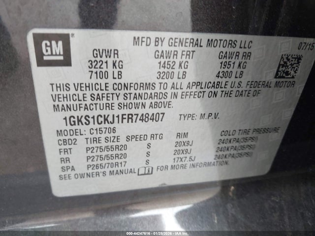 1GKS1CKJ1FR748407 GMC YUKON DENALI