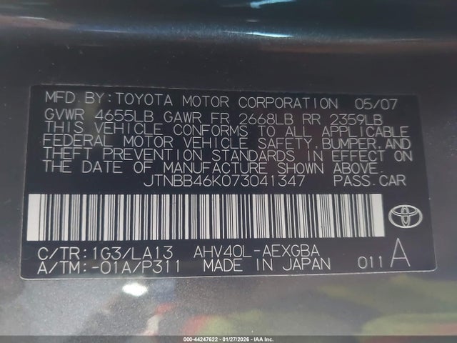2007 TOYOTA CAMRY HYBRID JTNBB46K073041347 Photo 8